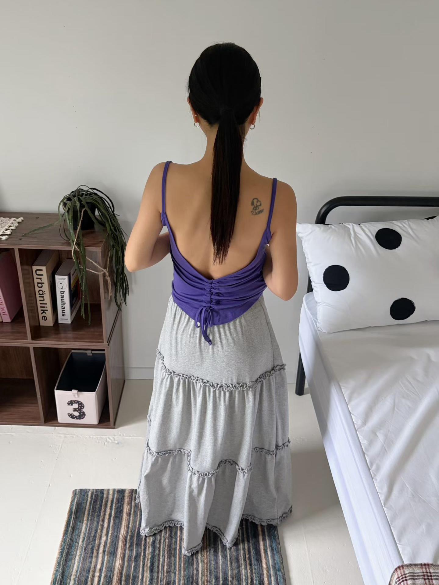 竹節棉後抽繩美背背心